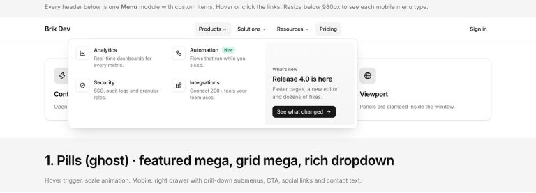 Brik mega menu